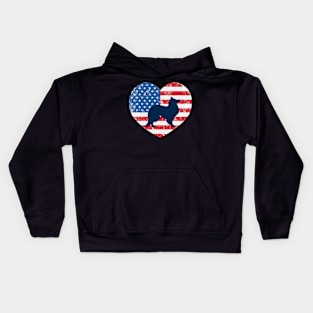 American Flag Heart Love Sheltie Usa Patriotic 4Th Of July Kids Hoodie